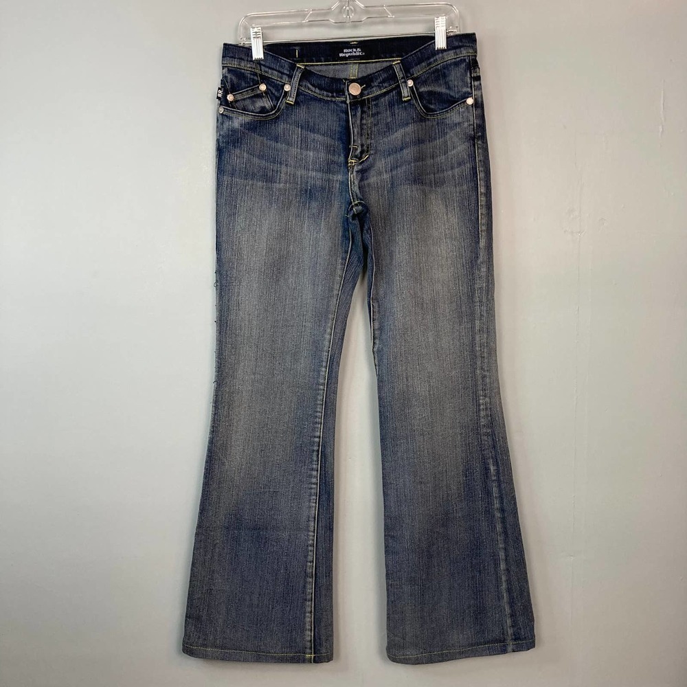 ROCK & Republic Roth 5432 crthwaw Flare Jeans Women's 29 Rhinestones Embroidered